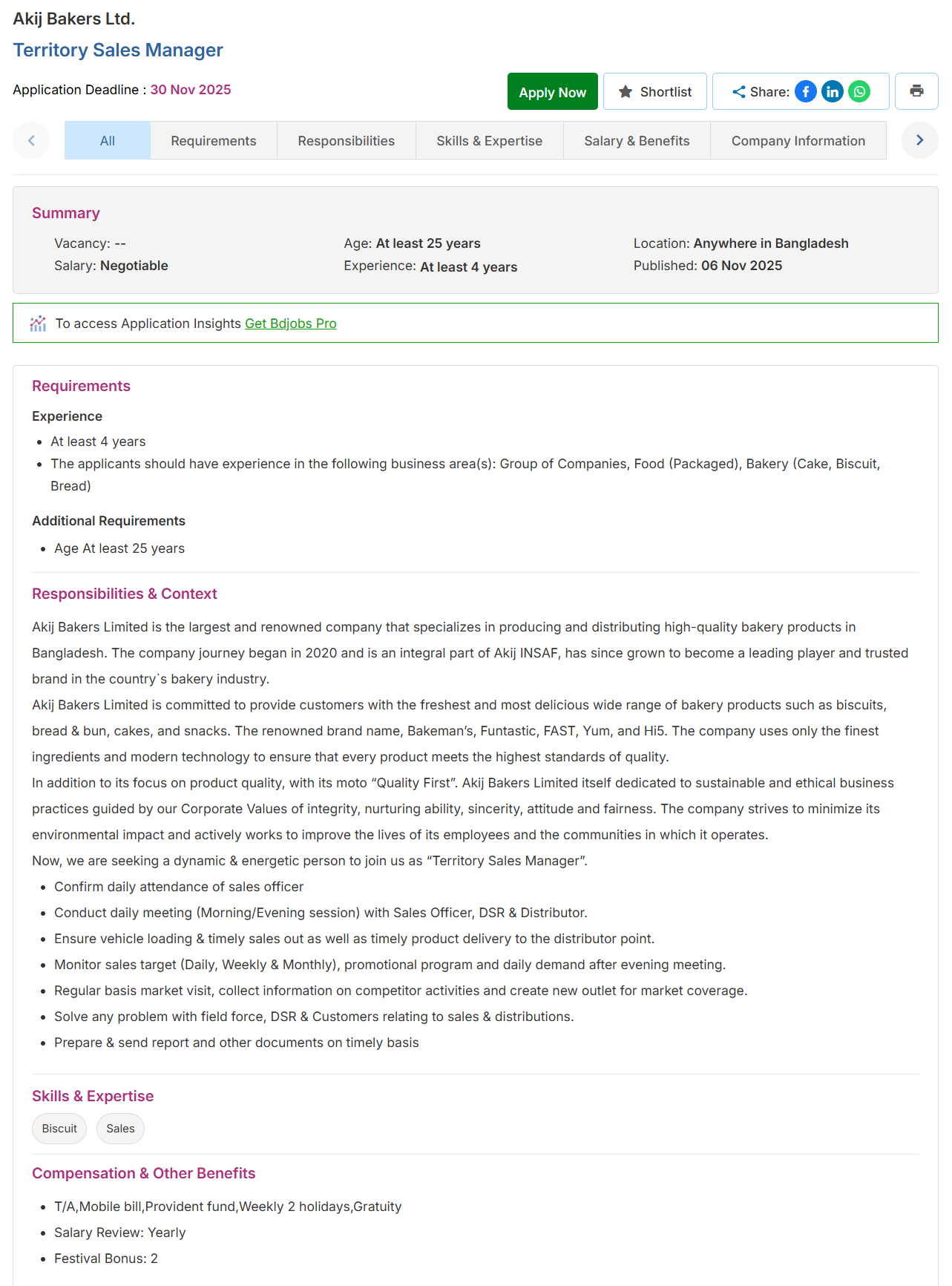 Akij Bakers Ltd Job Circular 2025