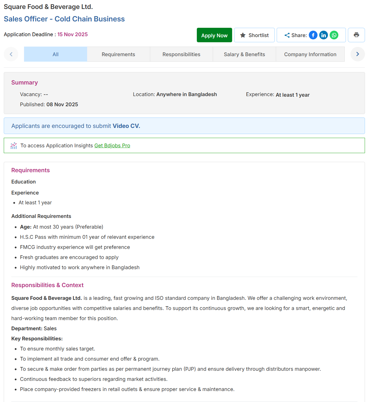 Square Food & Beverage Job Circular 2025