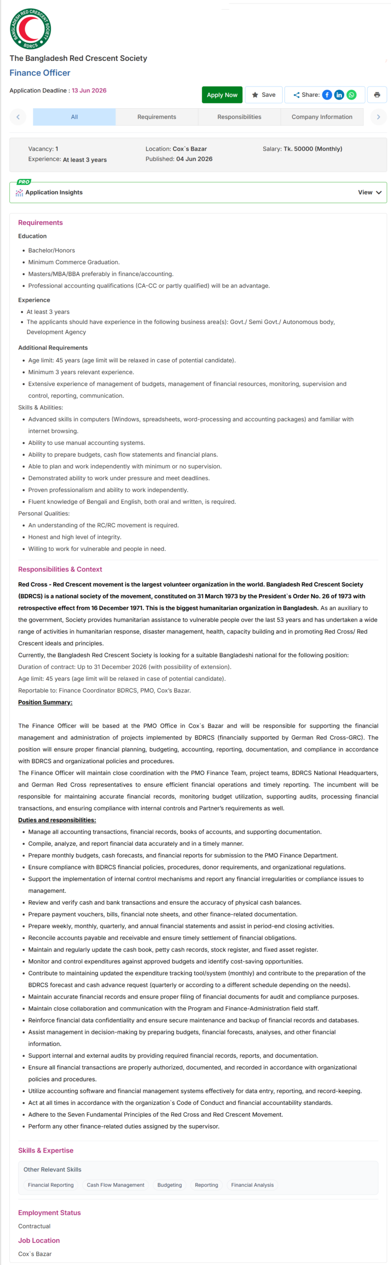 Bangladesh Red Crescent Society Job Circular 2026